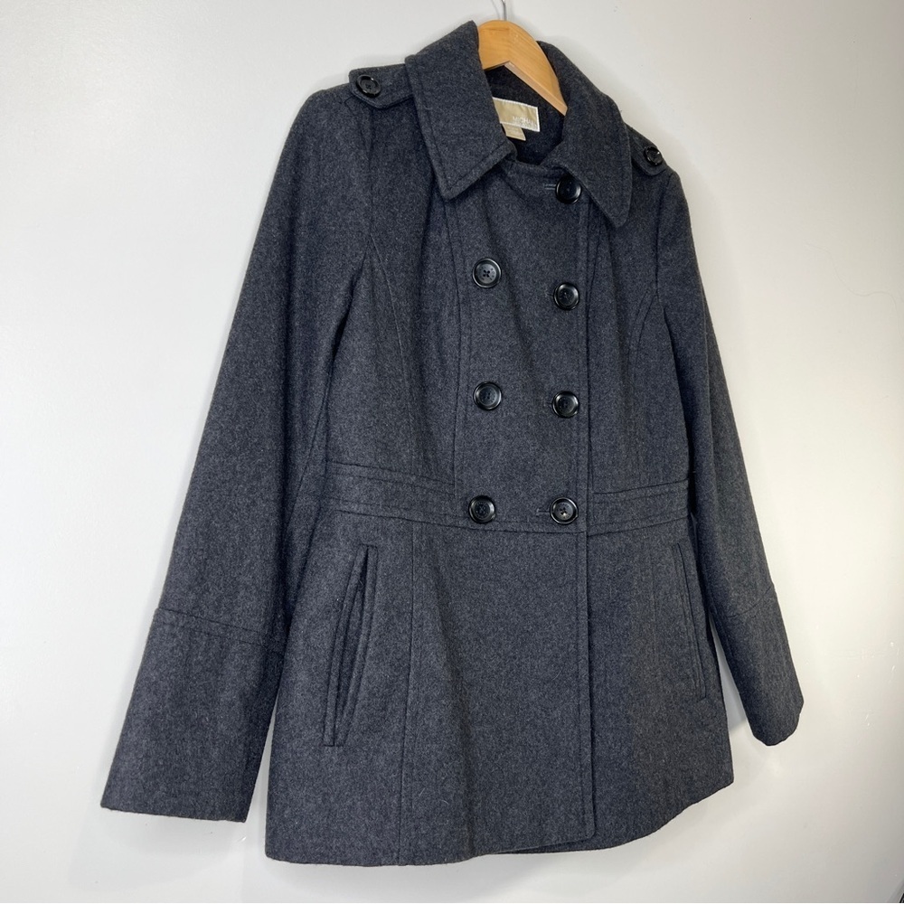 Michael Kors Double Breasted Pea Coat Charcoal Grey Size Medium Preppy Luxury - Picture 6 of 14